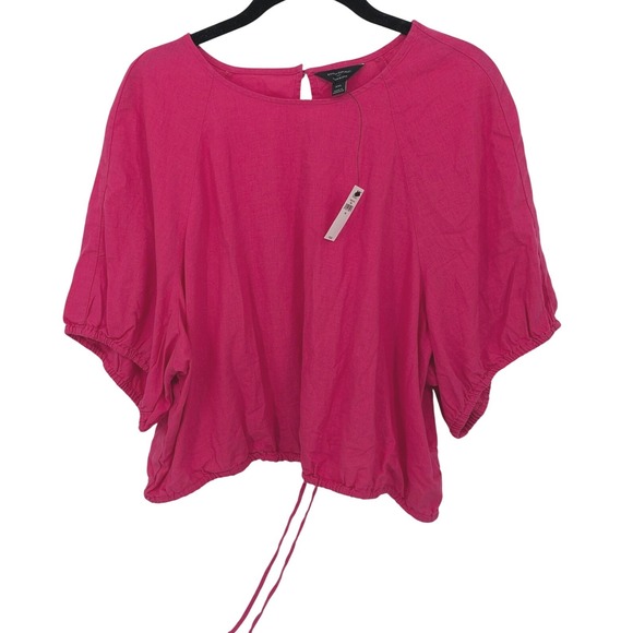 Banana Republic Tops - Banana Republic Linen Blend Top Womens XXL Pink Crop Puff Sleeve Casual NWT New